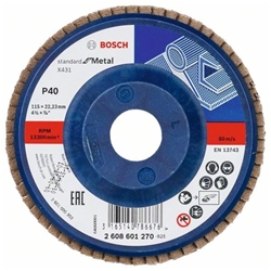 Bosch Fächerschleifscheibe X431 Standard for Metal, gerade, 115mm, 40, Kunststoff Nr. 2608601270