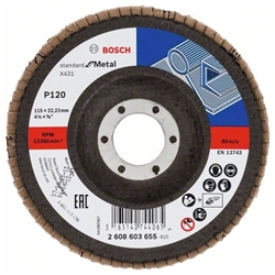 Bosch Fächerschleifscheibe X431 Standard for Metal, gewinkelt, 115mm, 22,23mm, 120 Nr. 2608603655