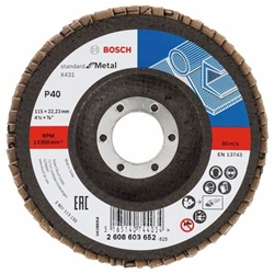 Bosch Fächerschleifscheibe X431 Standard for Metal, gewinkelt, 115mm, 22,23mm, 40 Nr. 2608603652
