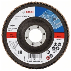 Bosch Fächerschleifscheibe X431 Standard for Metal, gewinkelt, 115mm, 22,23mm, 60 Nr. 2608603653