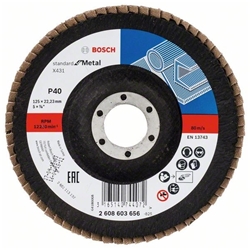 Bosch Fächerschleifscheibe X431 Standard for Metal, gewinkelt, 125mm, 22,23mm, 40 Nr. 2608603656