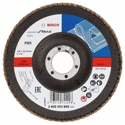 Bosch Fächerschleifscheibe X431 Standard for Metal, gewinkelt, 125mm, 22,23mm, 80 Nr. 2608603658