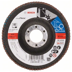 Bosch Fächerschleifscheibe X571 Best for Metal, gewinkelt, 115mm, 60, Glasgewebe Nr. 2608605451