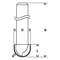 Bosch Hohlkehlfräser, 12mm, R1 12mm, D 24mm, L 15,9mm, G 57mm Nr. 2608628473