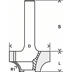 Bosch Kantenformfräser E, 1/4-Zoll, R1 6,3mm, D 25,4mm, L 14mm, G 46mm Nr. 2608628424