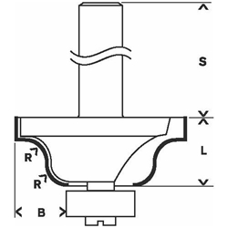 Bosch Kantenfräser B, 1/4-Zoll, R1 4mm, D1 28,6mm, B 8mm, L 12,4mm, G 54mm Nr. 2608628419