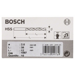 Bosch Karosseriebohrer HSS-R, DIN 1897, 2x12x38mm, 10er-Pack Nr. 2608597209