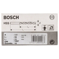 Bosch Karosseriebohrer HSS-R, DIN 1897, 3,8x22x55mm, 10er-Pack Nr. 2608597229