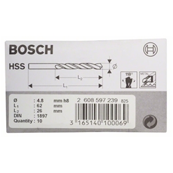 Bosch Karosseriebohrer HSS-R, DIN 1897, 4,8x26x62mm, 10er-Pack Nr. 2608597239