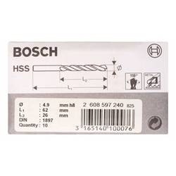 Bosch Karosseriebohrer HSS-R, DIN 1897, 4,9x26x62mm, 10er-Pack Nr. 2608597240