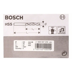 Bosch Karosseriebohrer HSS-R, DIN 1897, 8x37x79mm, 5er-Pack Nr. 2608597255