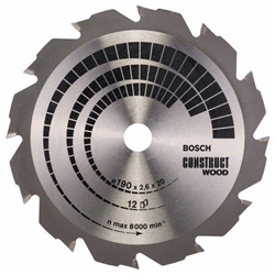 Bosch Kreissägeblatt Construct Wood, 190x20/16x2,6mm, 12 Zähne Nr. 2608641201