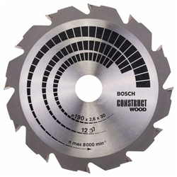 Bosch Kreissägeblatt Construct Wood, 190x30x2,6mm, 12 Zähne Nr. 2608640633