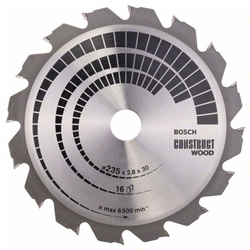 Bosch Kreissägeblatt Construct Wood, 235x30/25x2,8mm, 16 Zähne Nr. 2608640636