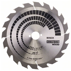 Bosch Kreissägeblatt Construct Wood, 250x30x3,2mm, 20 Zähne Nr. 2608641774