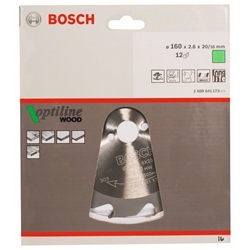 Bosch Kreissägeblatt Optiline Wood für Handkreissägen, 160x20/16x2,6mm, 12 Zähne Nr. 2608641173