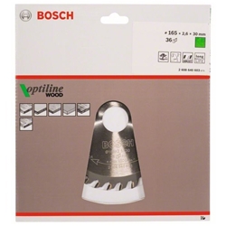 Bosch Kreissägeblatt Optiline Wood für Handkreissägen, 165x30x2,6mm, 36 Zähne Nr. 2608640603