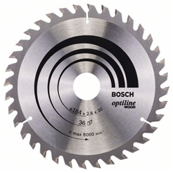 Bosch Kreissägeblatt Optiline Wood für Handkreissägen, 184x30x2,6mm, 36 Zähne Nr. 2608640611