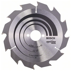 Bosch Kreissägeblatt Optiline Wood für Handkreissägen, 190x30x2,6mm, 12 Zähne Nr. 2608641187
