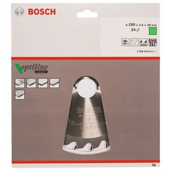 Bosch Kreissägeblatt Optiline Wood für Handkreissägen, 190x30x2,6mm, 24 Zähne Nr. 2608640615