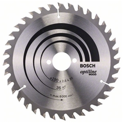 Bosch Kreissägeblatt Optiline Wood für Handkreissägen, 190x30x2,6mm, 36 Zähne Nr. 2608640616