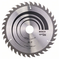 Bosch Kreissägeblatt Optiline Wood für Handkreissägen, 210x30x2,8mm, 36 Zähne Nr. 2608640622