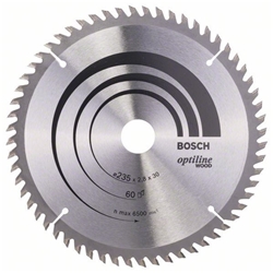 Bosch Kreissägeblatt Optiline Wood für Handkreissägen, 235x30/25x2,8mm, 60 Zähne Nr. 2608641192