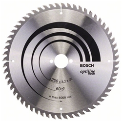 Bosch Kreissägeblatt Optiline Wood für Handkreissägen, 250x30x3,2mm, 60 Zähne Nr. 2608640729