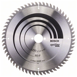 Bosch Kreissägeblatt Optiline Wood für Tischkreissägen, 250x30x3,2mm, 60 Zähne Nr. 2608640665