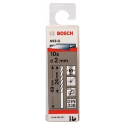 Bosch Metallbohrer HSS-G, DIN 338, 2,0x24x49mm, 10er-Pack Nr. 2608595051