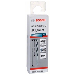 Bosch Metallspiralbohrer HSS PointTeQ, DIN 338, 1,8mm, 10er-Pack Nr. 2608577186
