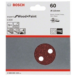 Bosch Schleifblatt C430, 115mm, 60, 8 Löcher, Klett, 5er-Pack Nr. 2608605104