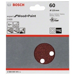 Bosch Schleifblatt C430, 125mm, 60, 8 Löcher, Klett, 5er-Pack Nr. 2608605641