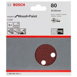 Bosch Schleifblatt C430, 125mm, 80, 8 Löcher, Klett, 5er-Pack Nr. 2608605642