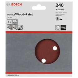 Bosch Schleifblatt C430, 150mm, 240, 6 Löcher, Klett, 5er-Pack Nr. 2608605722