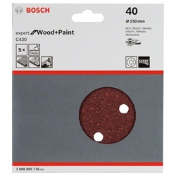 Bosch Schleifblatt C430, 150mm, 40, 6 Löcher, Klett, 5er-Pack Nr. 2608605716