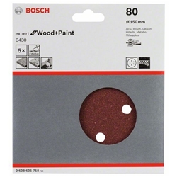 Bosch Schleifblatt C430, 150mm, 80, 6 Löcher, Klett, 5er-Pack Nr. 2608605718