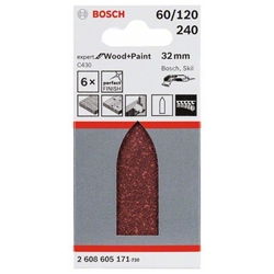 Bosch Schleifblatt C430, 32mm, 60, 120, 240, ungelocht, Klett, 6er-Pack Nr. 2608605171
