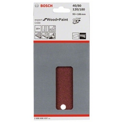 Bosch Schleifblatt C430, 93x186mm, 2x40, 3x80, 3x120, 2x180, 8 Löcher, 10er-Pack Nr. 2608608X97