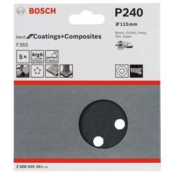 Bosch Schleifblatt F355, 115mm, 240, 8 Löcher, Klett, 5er-Pack Nr. 2608605561