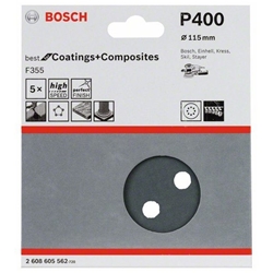 Bosch Schleifblatt F355, 115mm, 400, 8 Löcher, Klett, 5er-Pack Nr. 2608605562