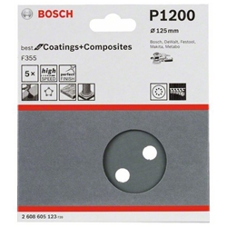Bosch Schleifblatt F355, 125mm, 1200, 8 Löcher, Klett, 5er-Pack Nr. 2608605123