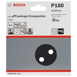 Bosch Schleifblatt F355, 125mm, 180, 8 Löcher, Klett, 5er-Pack Nr. 2608605118