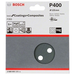 Bosch Schleifblatt F355, 125mm, 400, 8 Löcher, Klett, 5er-Pack Nr. 2608605121
