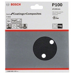 Bosch Schleifblatt F355, 150mm, 100, 6 Löcher, Klett, 5er-Pack Nr. 2608605125