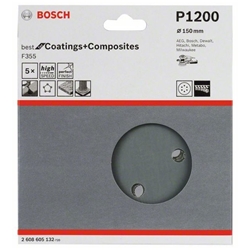 Bosch Schleifblatt F355, 150mm, 1200, 6 Löcher, Klett, 5er-Pack Nr. 2608605132