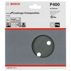 Bosch Schleifblatt F355, 150mm, 400, 6 Löcher, Klett, 5er-Pack Nr. 2608605130