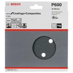 Bosch Schleifblatt F355, 150mm, 600, 6 Löcher, Klett, 5er-Pack Nr. 2608605131