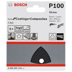 Bosch Schleifblatt F355, 93mm, 100, 6 Löcher, Klett, 5er-Pack Nr. 2608605193