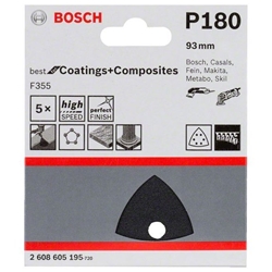 Bosch Schleifblatt F355, 93mm, 180, 6 Löcher, Klett, 5er-Pack Nr. 2608605195